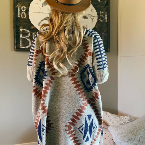 LAST! Native Cowichan Blanket Cardigan Sweater - Picture 2 of 6